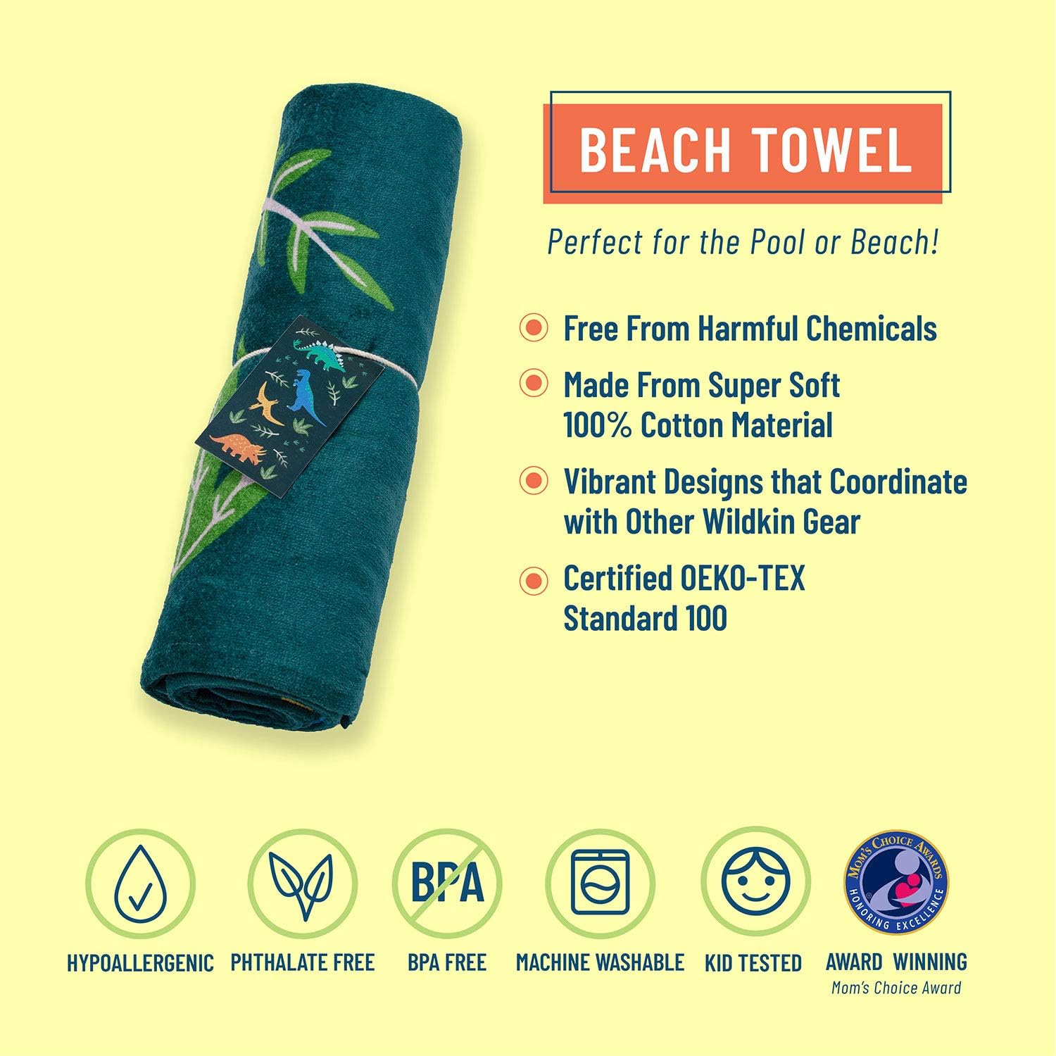 Wildkin Kids Beach Towel Bundle with 14 Ounce Steel Water Bottle (Jurassic Dinosaurs)