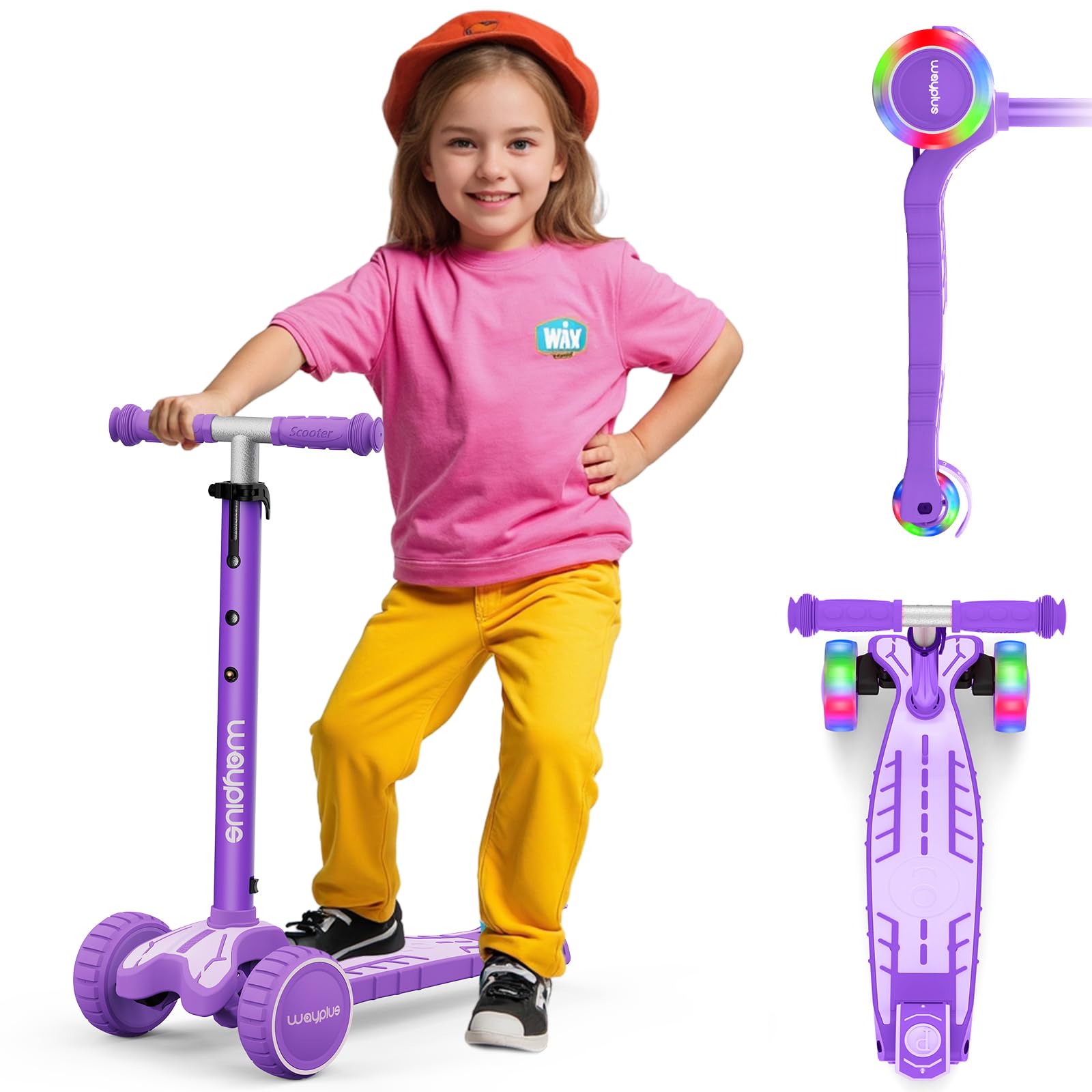 3 Wheel Scooter for Kids Ages 3+, 25mm Extra Thick Deck & Light Up Wheels for Kids Ages 3-5, 5-7. 4 Levels Adjustable Heights, Three Wheel Scooter for Kids Ages 8-12, Max Load 180LBS