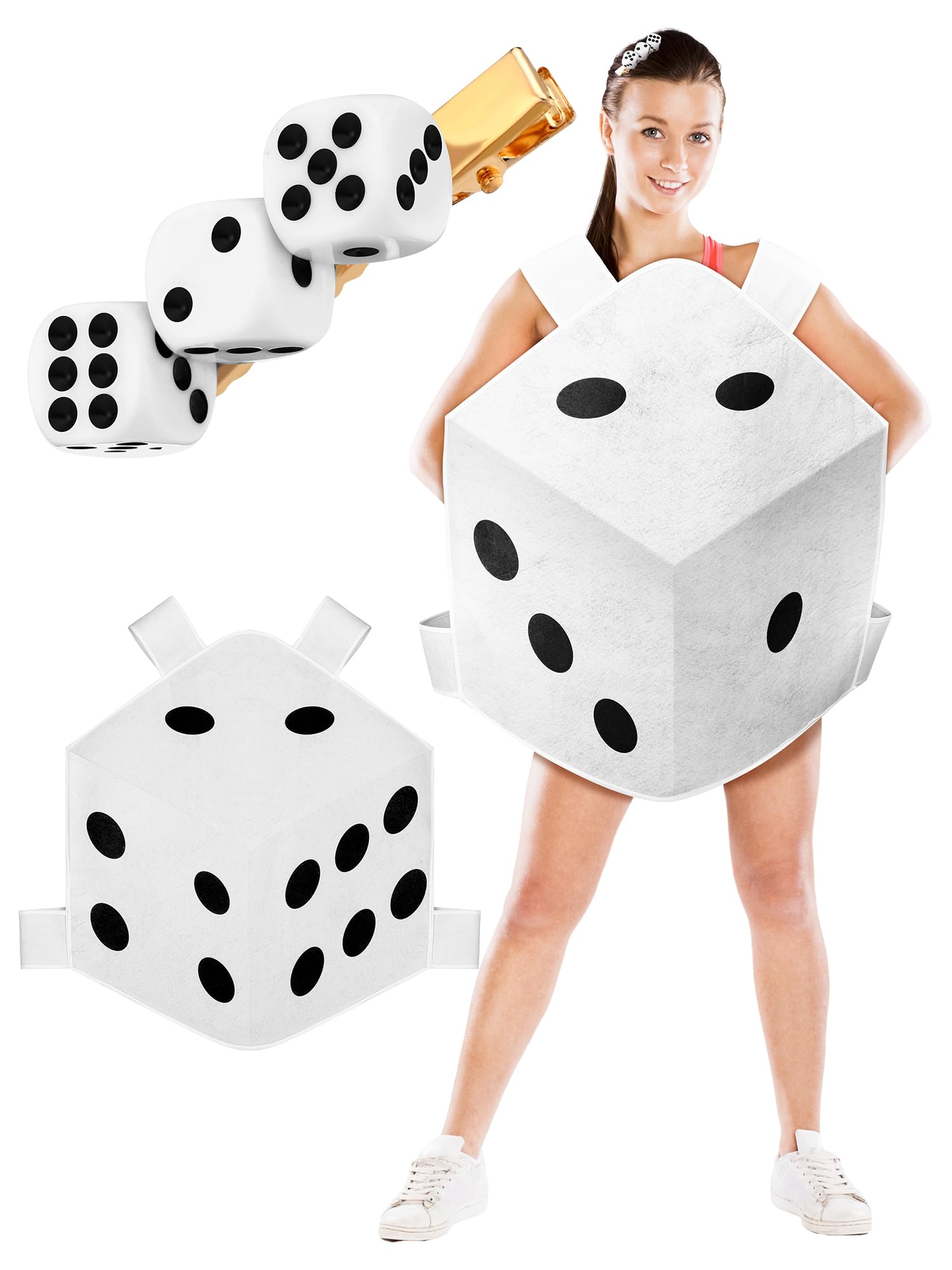 Six Sided Dice Costume Casino Halloween Costume Role Playing Dress with 1 Dice Hairpin for Party Women Men Adults