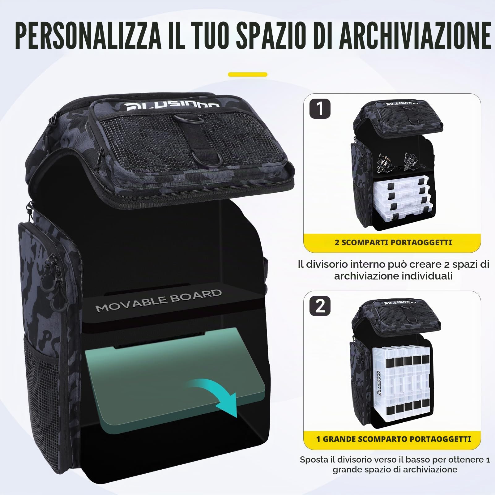 PLUSINNO Fishing Backpack With Tackle Boxes zaino da pesca con scatole per attrezzatura Unisex - Adulto
