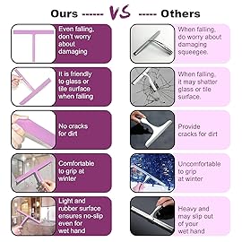 Shower Squeegee with Silicone Hook, 11 Inch Width All Purpose Squeegee Wiper for Shower Glass Doors Bathroom Mirror Tiles Car Window Cleaner Tool - Pink