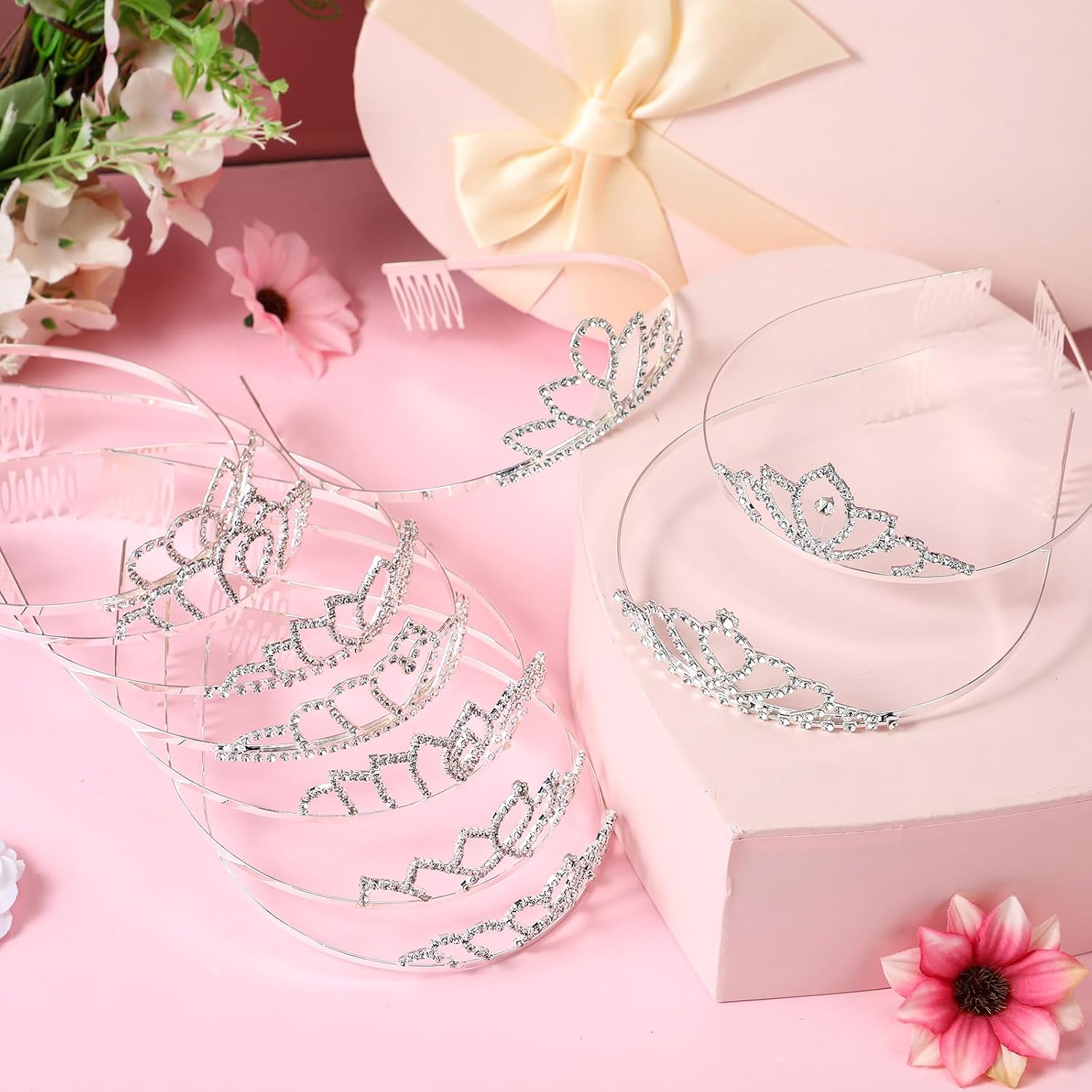 Riceshoot 50 Pcs Tiara Crowns Bulk for Women Crystal Princess Tiara Queen Rhinestone Crown with Comb Silver Bridal Wedding Headband for Women Prom Birthday Party Hair Accessory