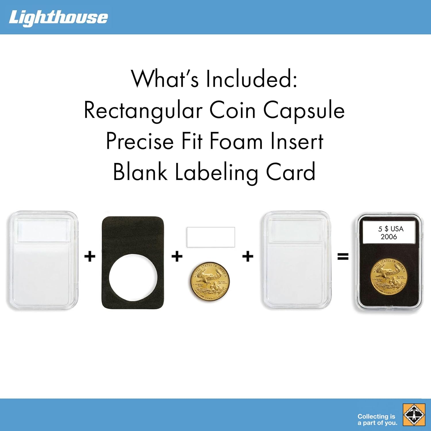 LIGHTHOUSE - QUICKSLAB Rectangular Coin Capsules with Precise Fit Foam Insert for 14 mm Coins
