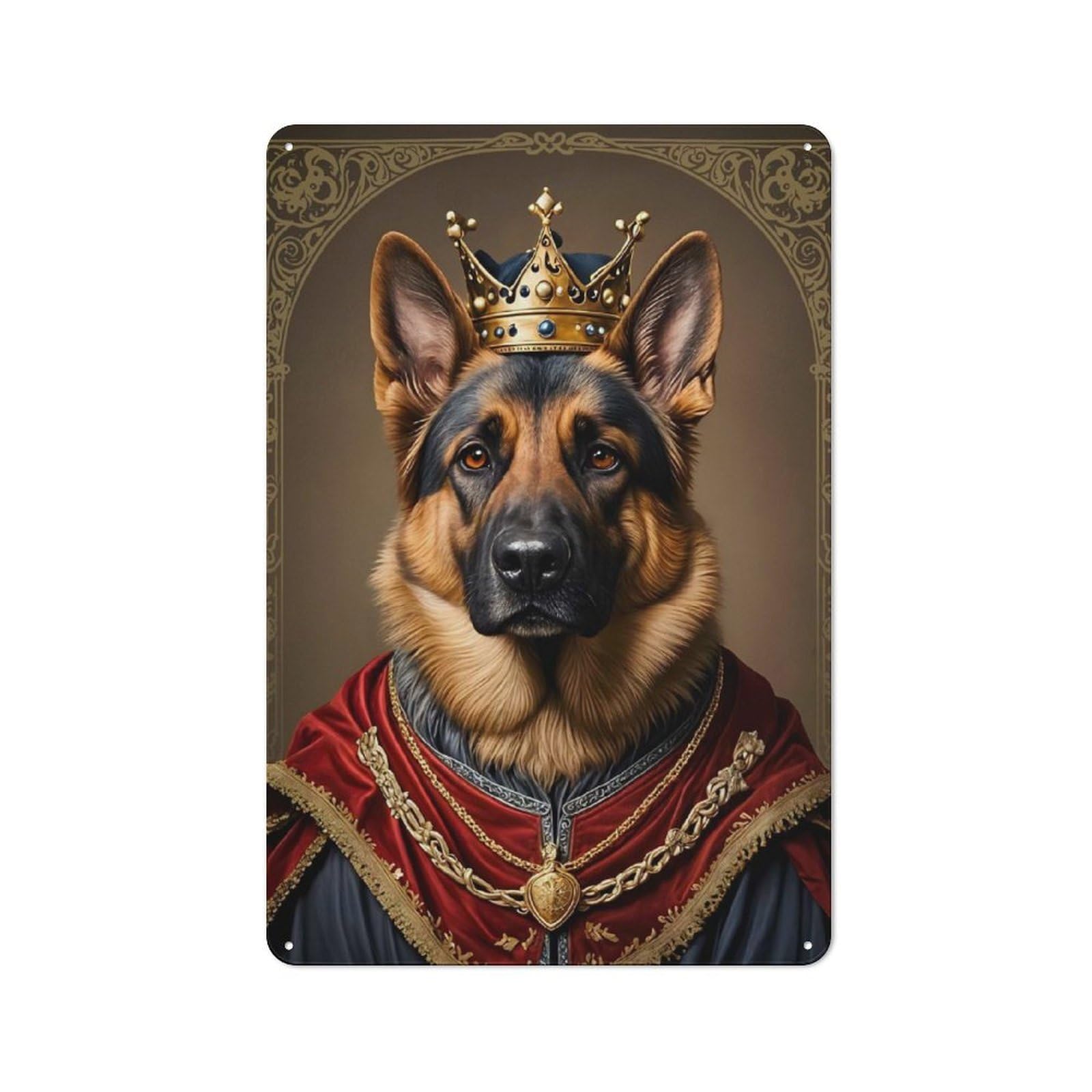 Junmoney German Shepherd King Vintage Metal Plaque 30X20cm, Diner Style Decor For Coffee Bar, Kitchen, Bistro Or Tea Corner
