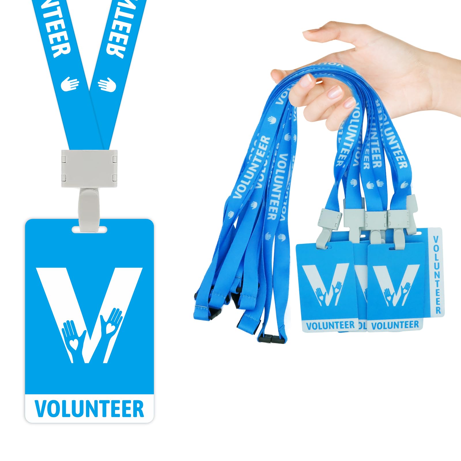 25 Pack Volunteer Lanyard with Plastic Card Set,Vistor PVC Badges Bulk Identification Pass Card for School,Church,Fundraising, Events, Activities (Light Blue)