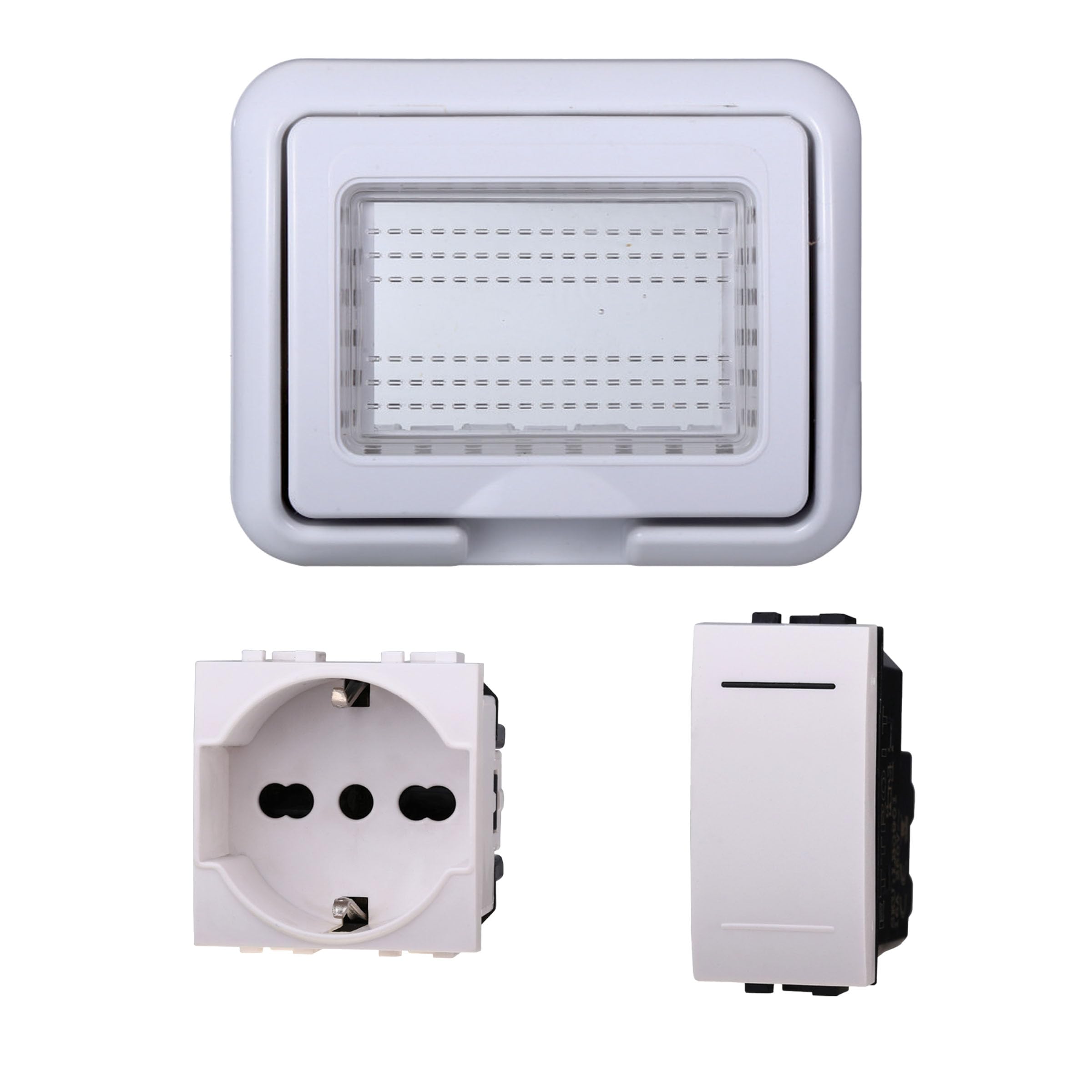 BTicino Idrobox Außen-Steckdosen-Set – IP55 Wasserdicht, 3 Module (Steckdose + Schalter), Weiß, Vormontiert