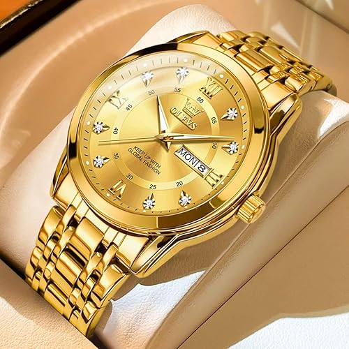 Miniatura 3 de OLEVS Relojes para hombre, de lujo, de lujo, de acero inoxidable, analógico, de cuarzo, reloj de pulsera para hombre, fecha, impermeable, luminoso