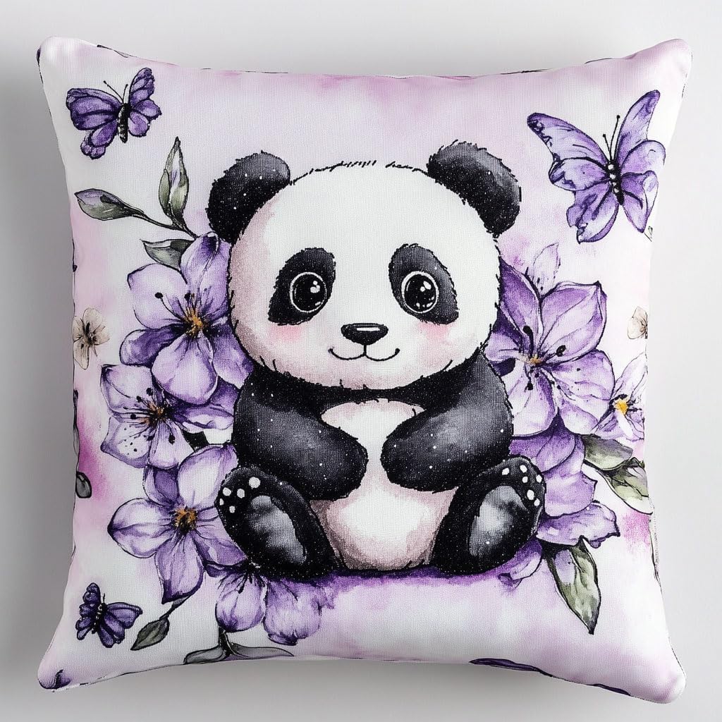 Stamped Cross Stitch Pillow Kits, Cartoon Panda 11CT Cross Stitch Cushion Cover Embroidery Kit Pillow Cases Counted Needlepoint Handmade Cushion Cover for Home Decor 18x18inch
