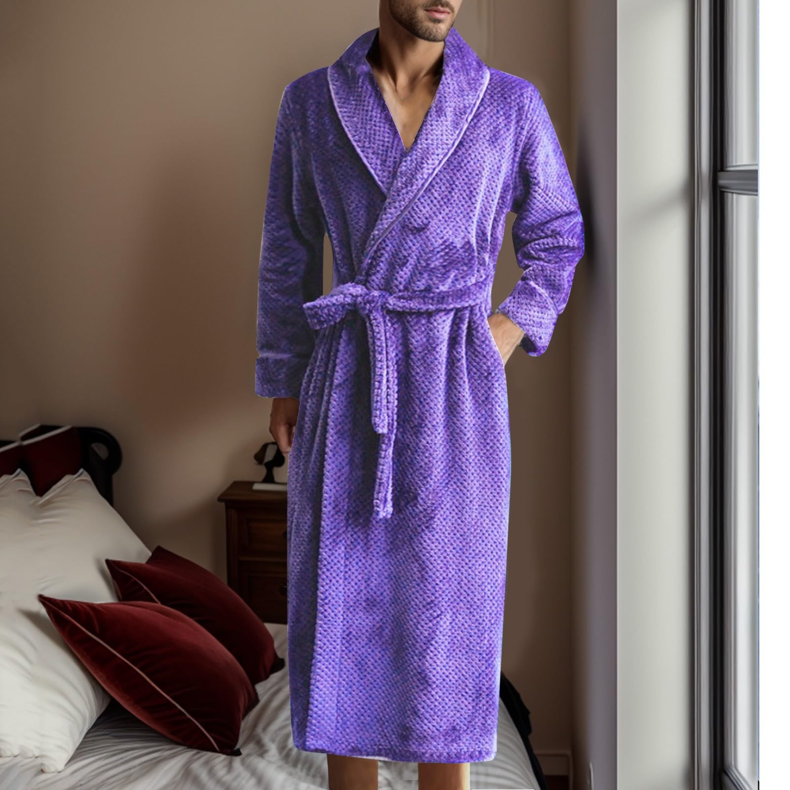 Accappatoio leggero da donna, vestaglia leggera, da donna, con cintura, sexy, casual, per matrimoni, feste, leggero, lunghezza al ginocchio, La72Laila, XL