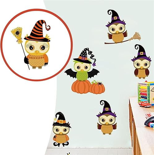 Miniatura 3 de Arte de pared, calcomanía espeluznante de Halloween, diseño de escena, adorno autoadhesivo de calabaza, murciélagos, búho, calabaza, murciélagos,