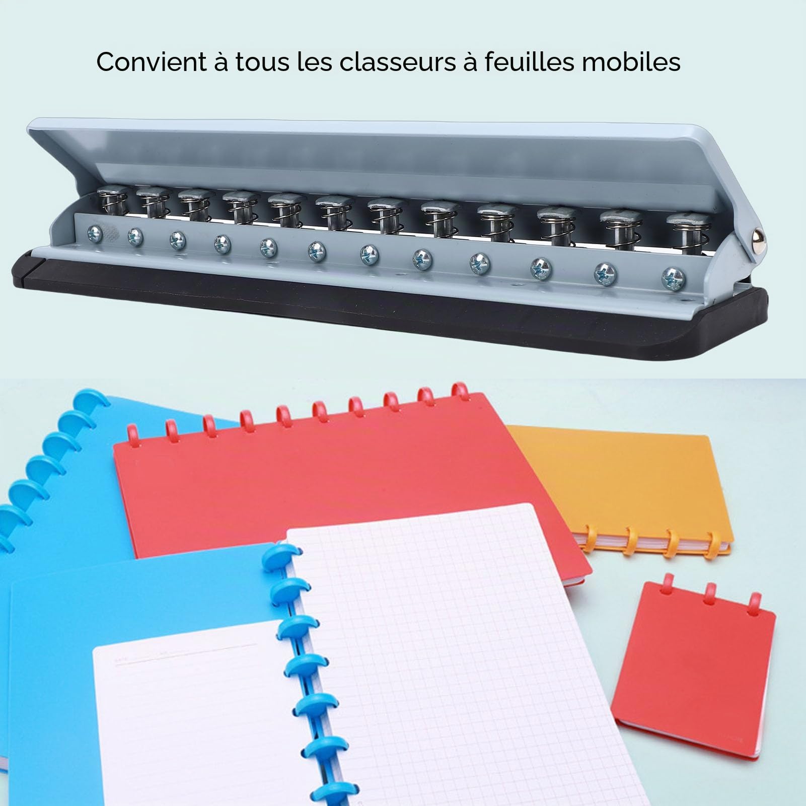 Perforatrice Champignon 12 Trous Portable, Perforateur Papier à Positionnement Précis, Compatible A4 A5 B5 A7, pour Carnets à Feuilles Mobiles et Agendas