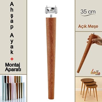 Ahşap Ayak 35 Cm Açık Meşe M8 Civatalı Bağlantı Aparatlı Mobilya Tabure Sehpa Masa Destek Ayağı