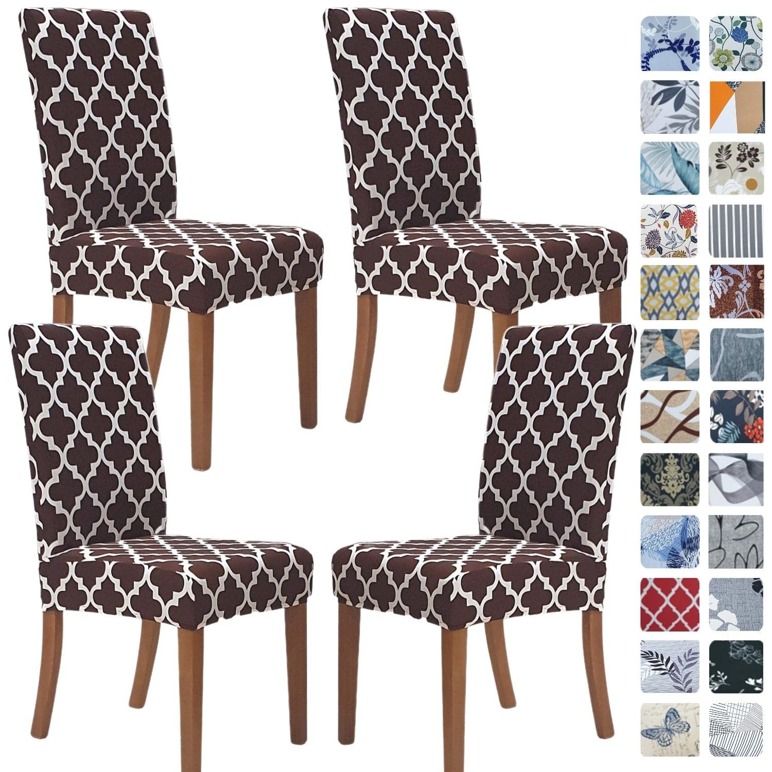 Housses de chaise SPRINGRICO de salle à manger au motif géométrique marron chic