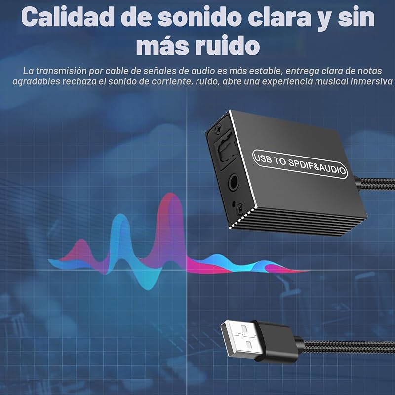 Adaptor audio optic XMSJSIY USB la SPDIF Toslink cu cablu jack de 3,5 mm, 1,2 m, pentru TV, PS5, PS4, PC, laptop, smartphone, boxe și amplificatoare