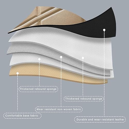 Miniatura 7 de URINOVET Funda de cuero para asiento de automóvil, fundas de asiento de lujo impermeables para KIA Forte Koup 2010-2016 (juego completo, beige)