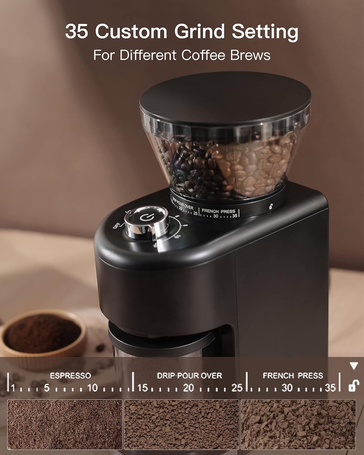 Coffee Grinder Electric, Conical Burr Coffee Grinder with 35 Grind Settings