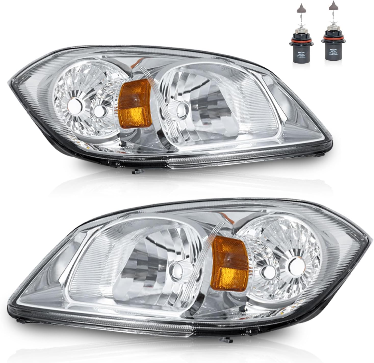 Headlights for 2005-2010 Chevy Chevrolet Cobalt/2005-2006 Pontiac Pursuit/2007-2009 Pontiac G5(Bulbs included), Chrome
