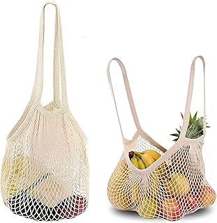 2Pcs String Bag, Net Bag Fruit Bags, Reusable Net String Shopping Bags Mesh Produce Bags Organic Grocery Shopping Bags Tote Handbag for Vegetables Fruits Commodities Outgoing Travel