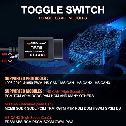 Miniatura 5 de OBDResource FORScan OBD2 Adaptador USB ELM327 para Windows, herramienta de codificación de diagnóstico con interruptor MS-CANHS-CAN para vehículos