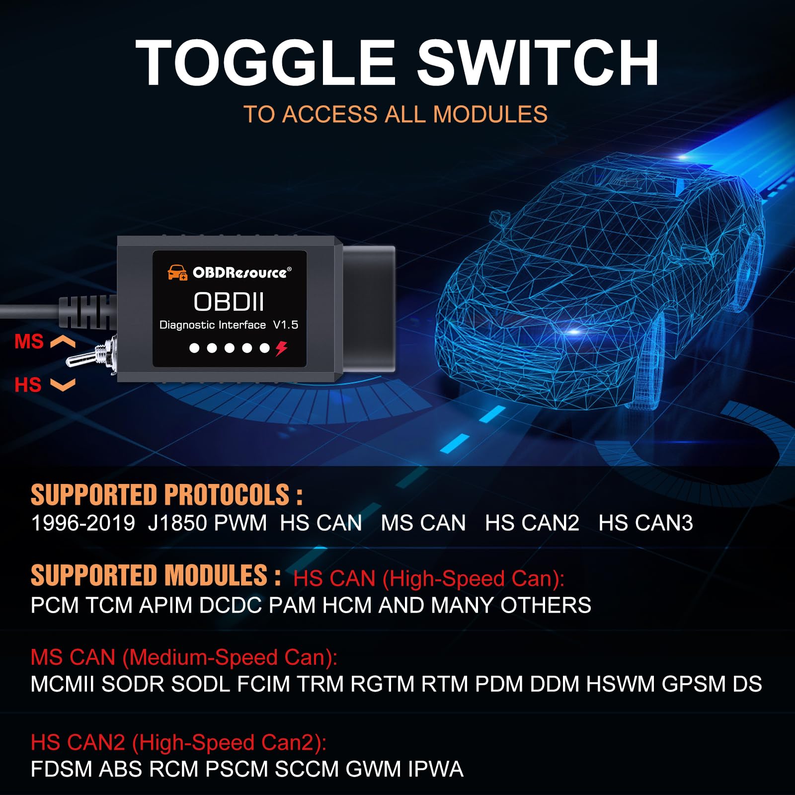 FORScan Adapter OBD2, urządzenie diagnostyczne OBD2, narzędzie diagnostyczne do wszystkich samochodów z przełącznikiem Ms-Can Hs-Can do diagnozowania samochodów osobowych i lekkich, odczytywacze kodów