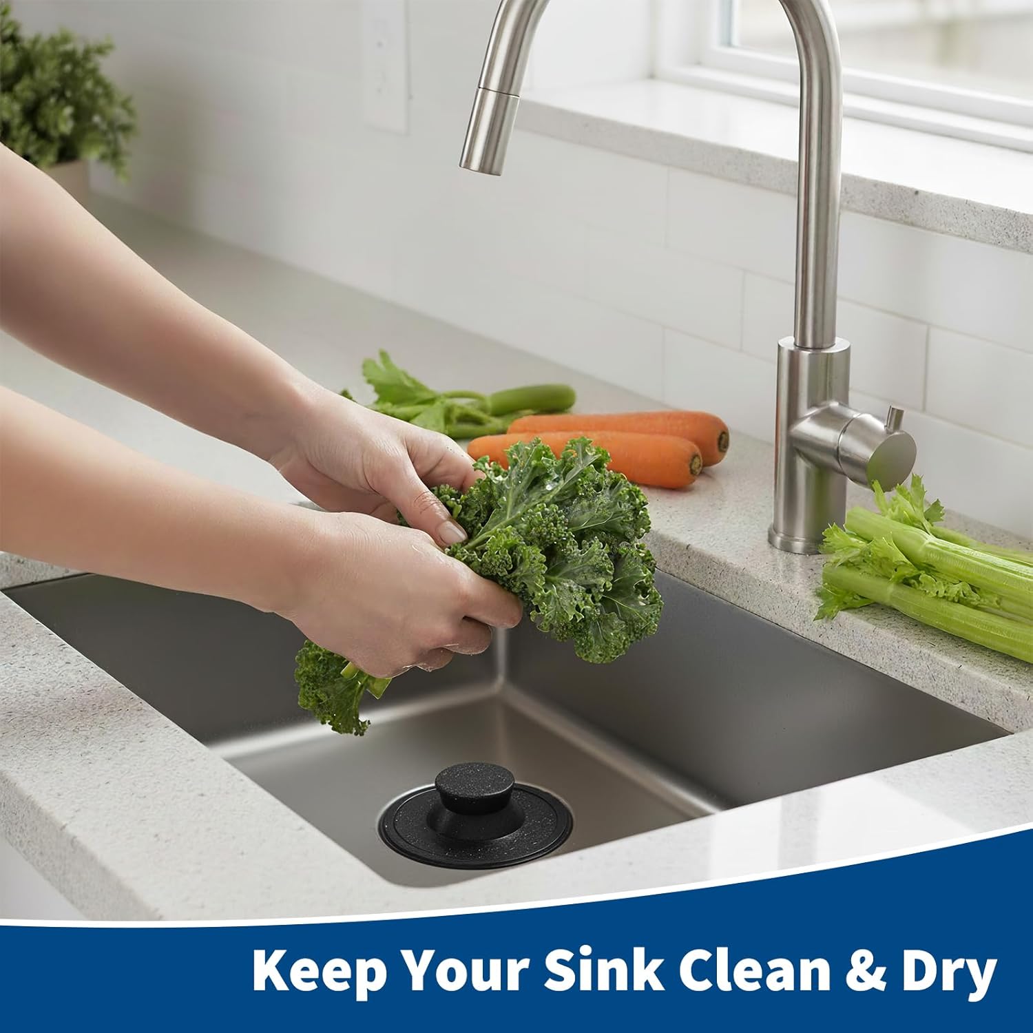 2 Pack Kitchen Sink Stopper, Garbage Disposal Dishwasher Plug Cap, Durable Plastic Drain Stopper, Snug Fit Without Water Leakage, Easy to Clean, Compatible with Standard Kitchen Drains, Black