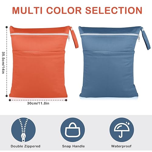 Miniatura 2 de Angel Love Bolsas húmedas, paquete de 2 bolsas para pañales de tela para bebé, bolsas húmedassecas con dos bolsillos con cremallera, viajes, playa,