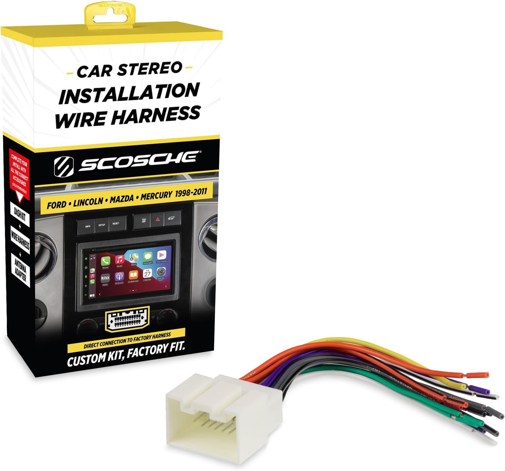 Scosche FD16B Stereo Wiring Harness Compatible with Select Non-Amplified 1998-2011 Ford, Lincoln, Mazda, Mercury and Nissan Vehicles - Car Stereo Harness - Check Vehicle List in Images for Your Model