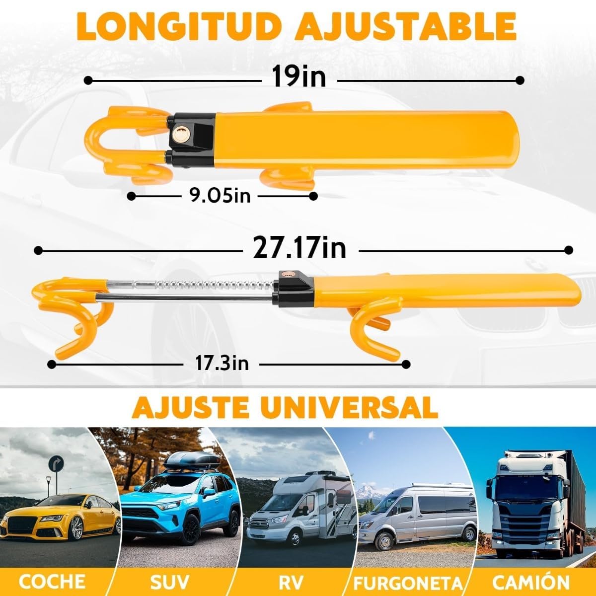 Canne Antivol Voiture Bloque Volant, pour Jeep Avenger Cherokee Commander Grand Cherokee Liberty Patriot, Serrure Haute Sécurité, Robuste, Ajustement Universel, 2 Clés,B-Yellow