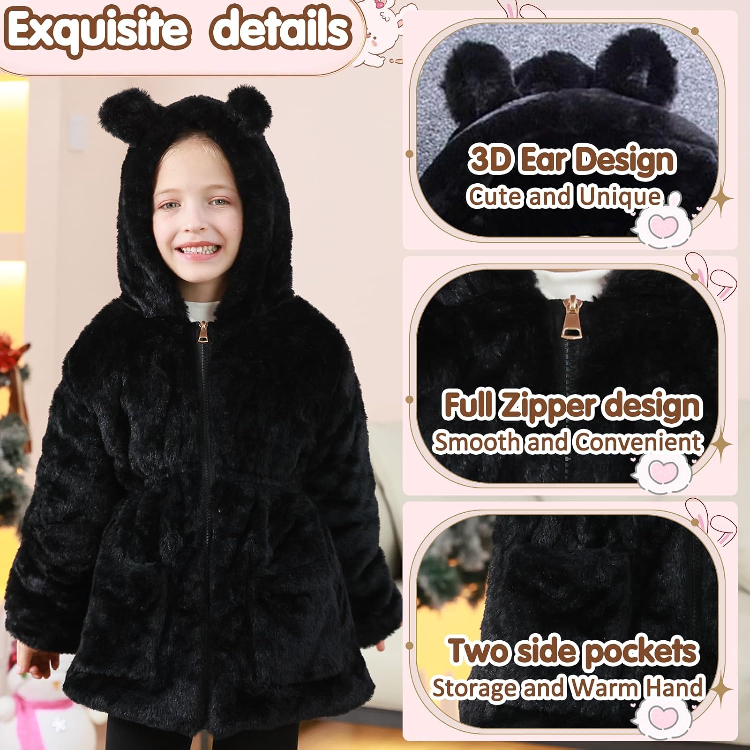 UVIPC Toddler Girls Winter Coat Fleece Jacket Overcoat Kids Faux Fur Hooded Outwear Clothes Warm Thicken 1-8 Years - Image 4