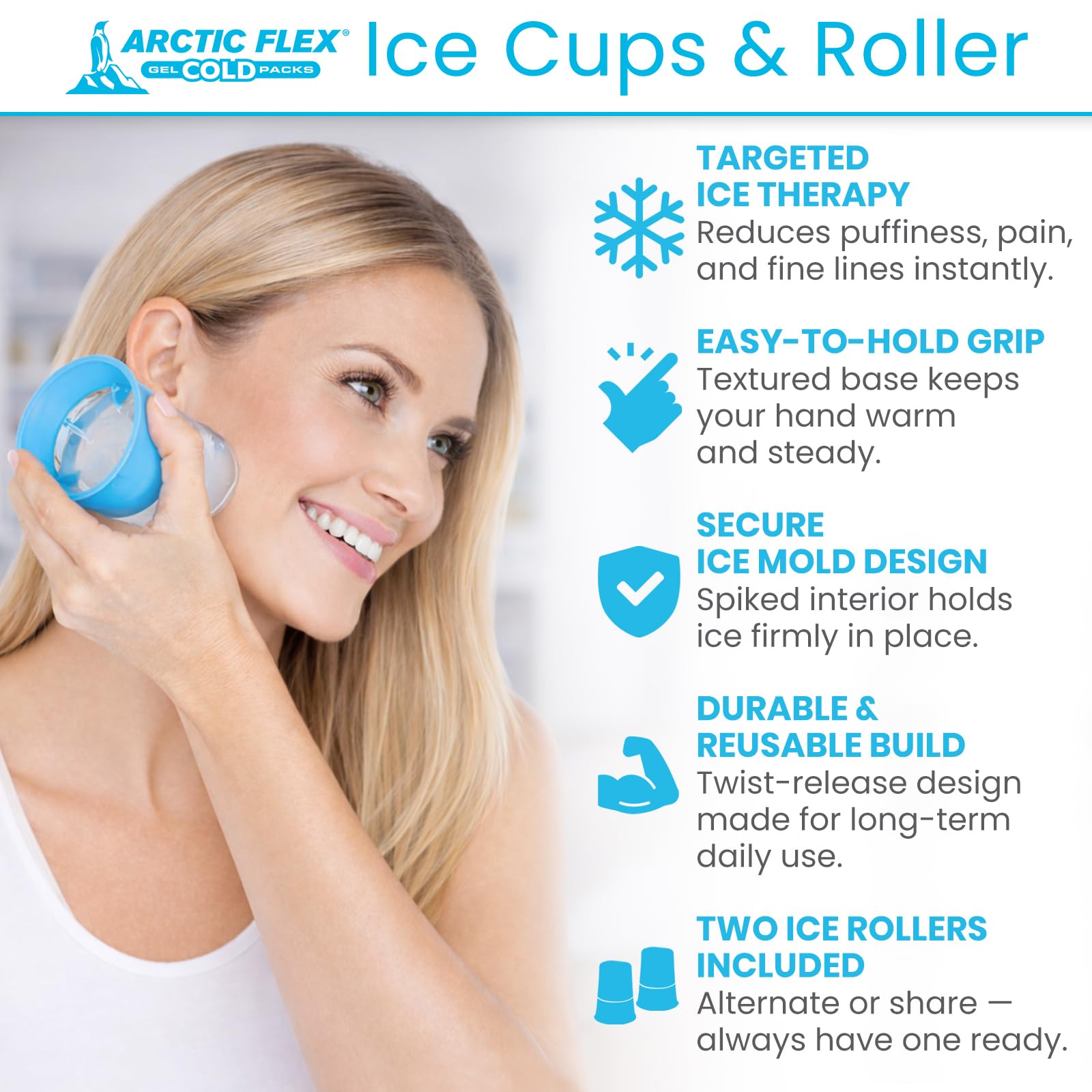 Arctic Flex Vasos de hielo y rodillo, herramienta portátil para glaseado facial, masajeador de silicona para el cuidado de la piel