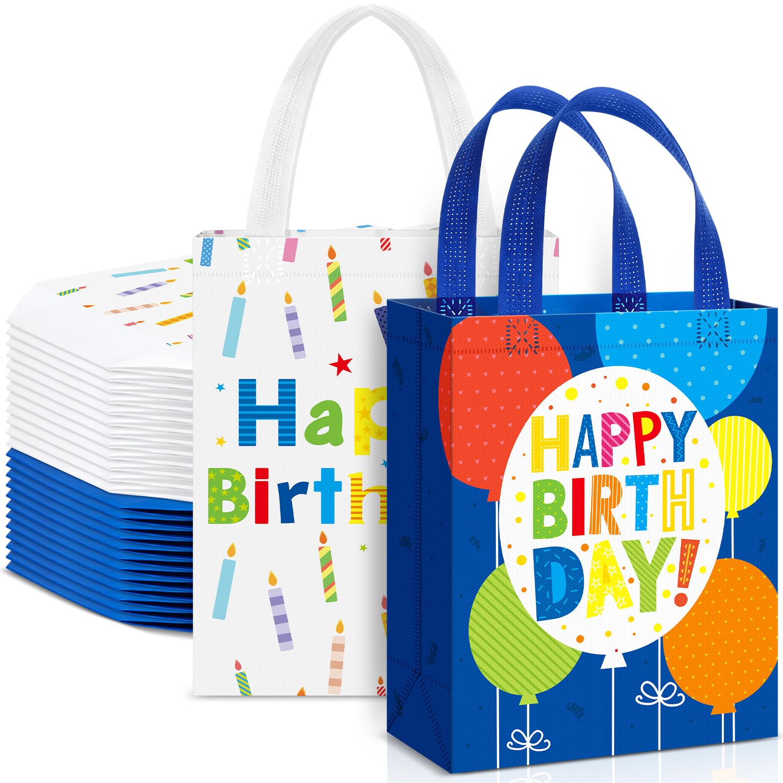 Teenyyou 36 Pcs Happy Birthday Gift Bag Non Woven Wrap Bags with Handle Large Birthday Tote Bags for Goodies 10.2 x 8.3 x 3.9 Inch Reusable Birthday