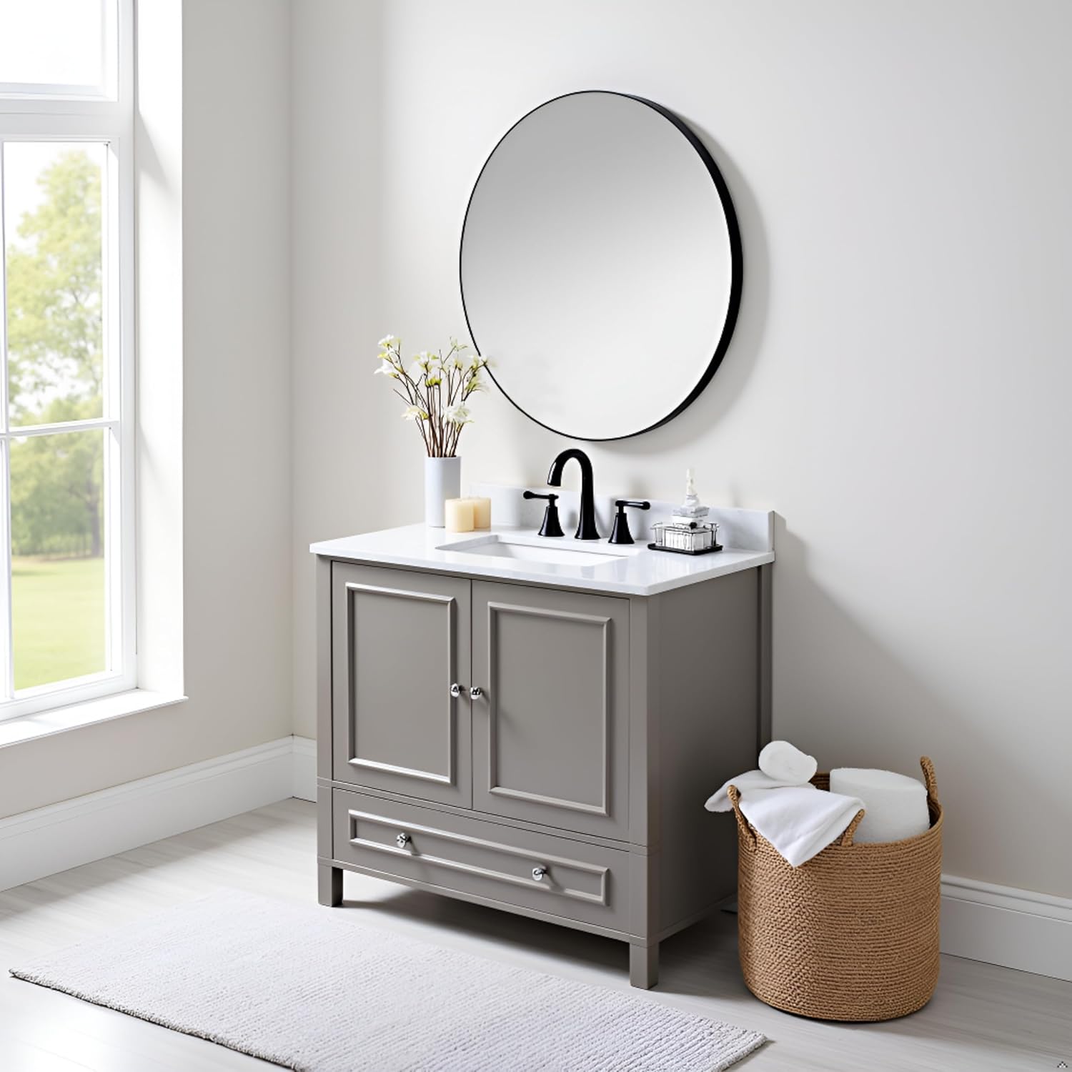 Williamsburg 36" Bathroom Vanity Cabinet Without Sink – Freestanding Wood Storage Vanity with Soft-Close Shaker Doors and Deep Drawer by Alattere Furniture (Gray) Gray Vanity 36 Inch