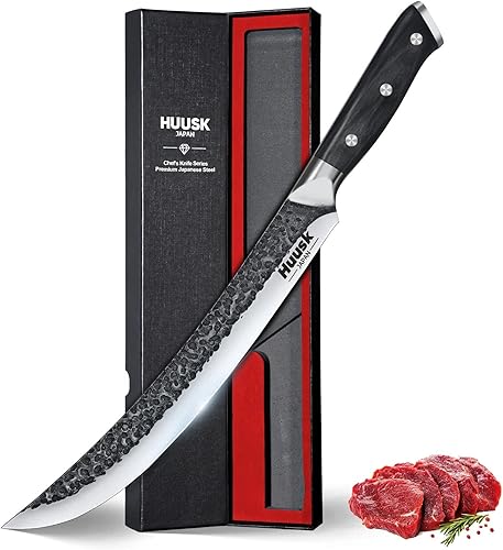 Huusk Cuchillo de carnicero para cortar carne, cuchillo de pechuga de 10 pulgadas, cuchillos multifunción con mango de madera, cuchillos japoneses