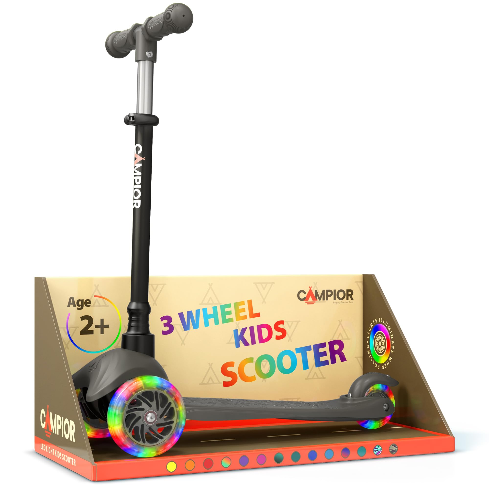 Neon Green Mini 3 Wheel Scooter for Kids – Lean-to-Steer Kick Scooter with LED Light-Up Wheels, Adjustable Handlebar, Wide Anti-Slip Deck, Smooth Wheels, Rear Foot Brake – Toddler Scooter for Ages 2+