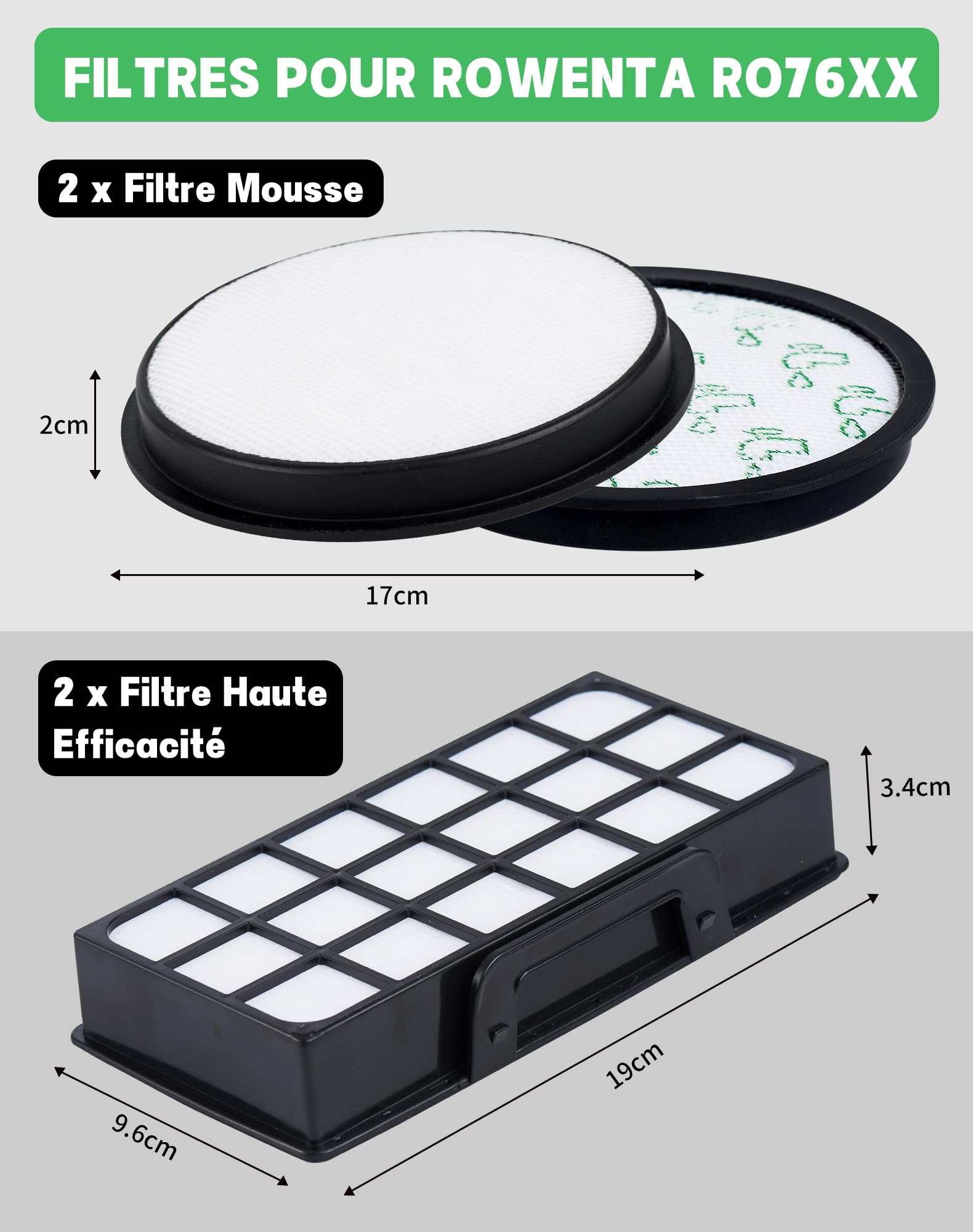 SOSALUK 2 Filtres HEPA Pour Rowenta Silence Force RO76XX - Compatibles RO7649EA/RO7681EA - Lavables