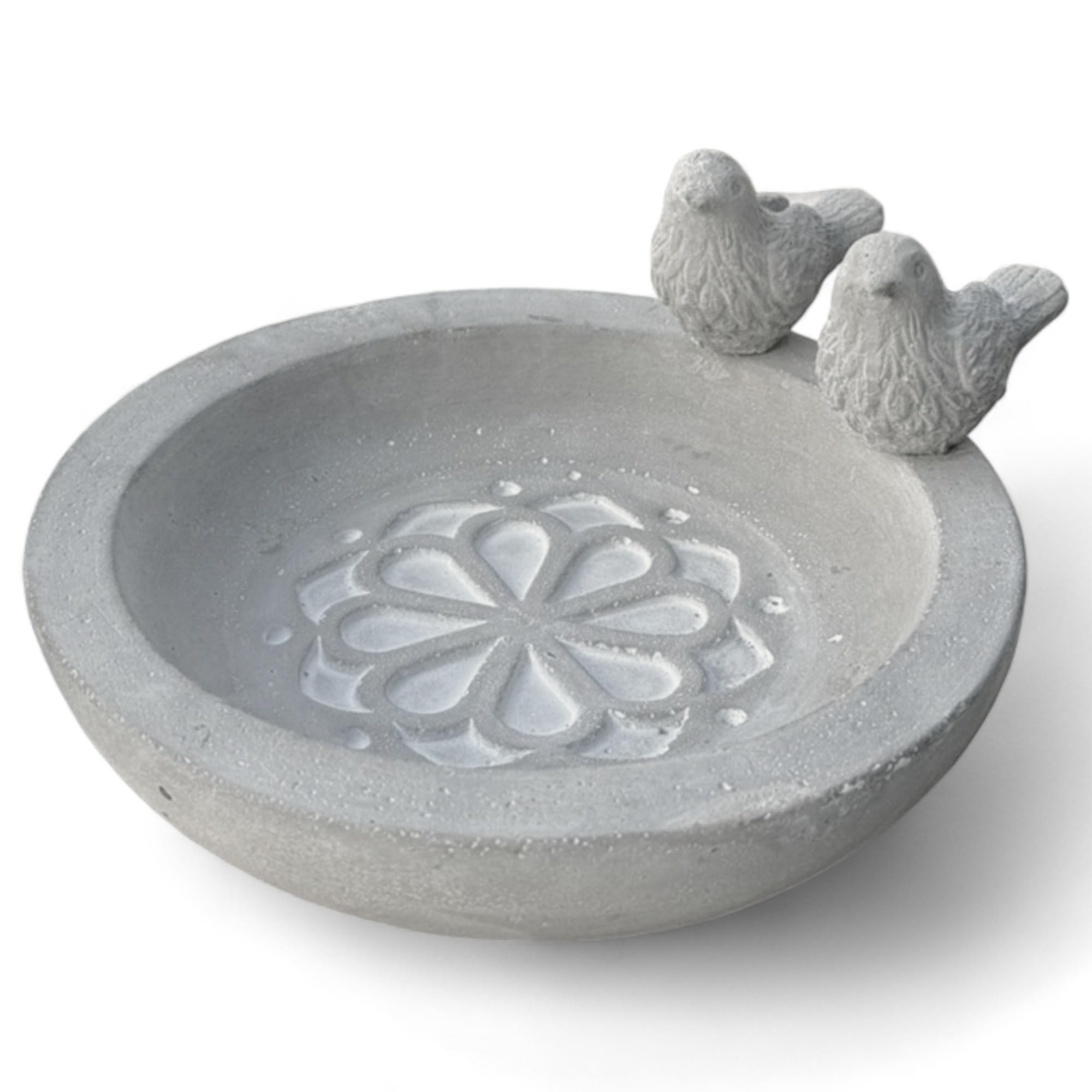 MIJOMA Bain d'oiseaux en ciment, décoration de jardin résistante au gel, pour oiseaux sauvages, bijou de jardin élégant (fleurs et oiseaux)