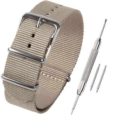 Amazon Airself Natoタイプ 時計ベルト 時計バンド ナイロン 替えバンド 替えベルト 交換説明書 交換工具 バネ棒付 18mm ベージュ 時計バンド 腕時計 通販