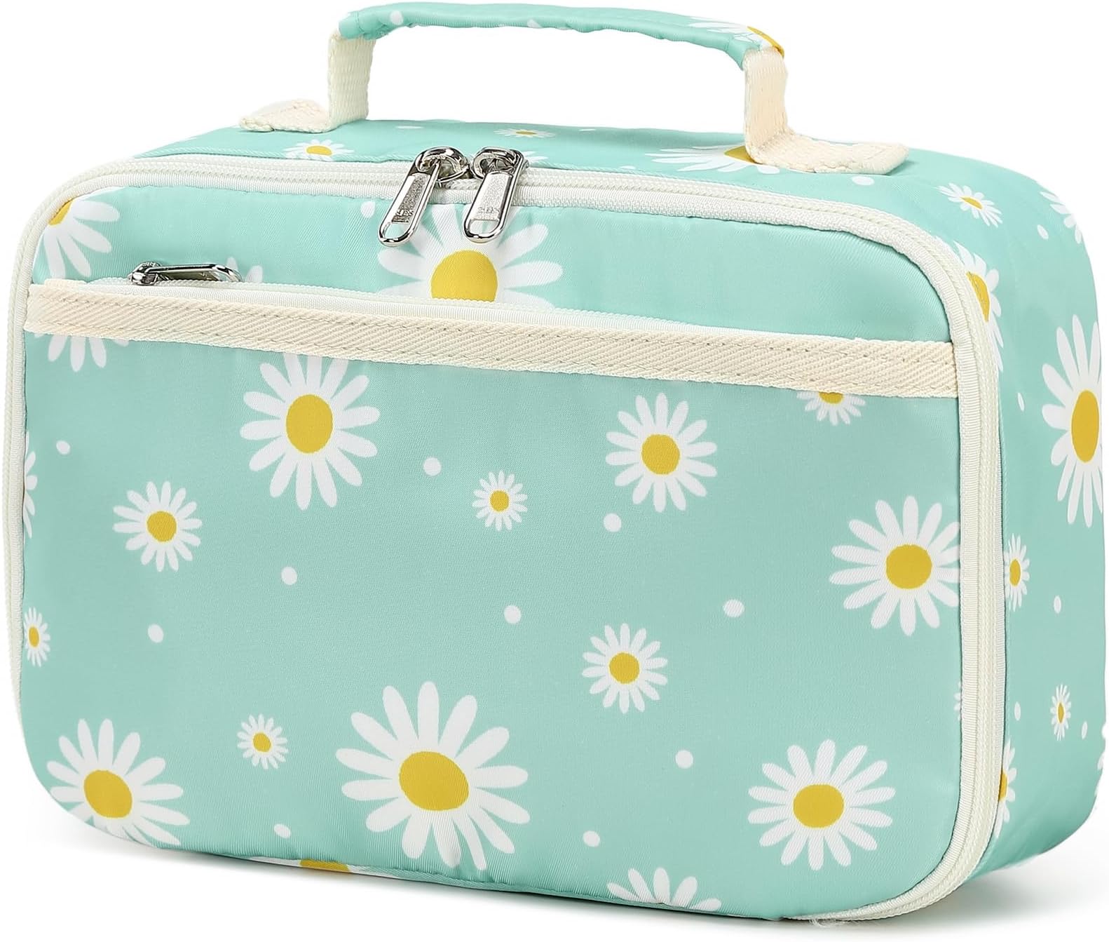 LEDAOULunch Bag Kids Insulated Lunch Box Girls Insulated Reusable Lunch Bag for School Picnic Hiking Work(White Daisy Green)