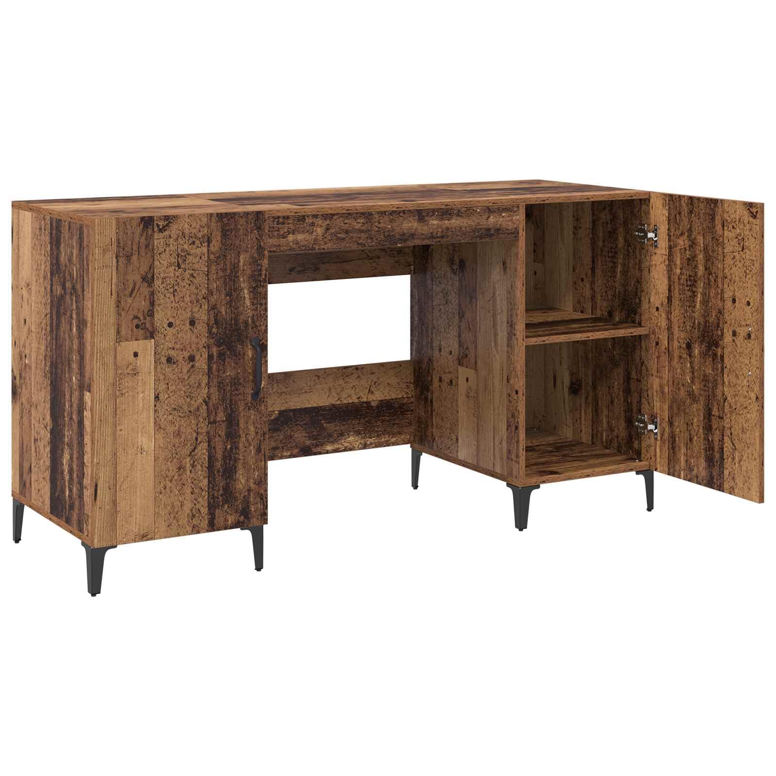 Escritorio con puerta de aspecto de madera recuperada, 140 x 50 x 75 cm, 2 puertas, metal negro, para ordenador, oficina, oficina, espacio de almacenamiento, gestión de cables