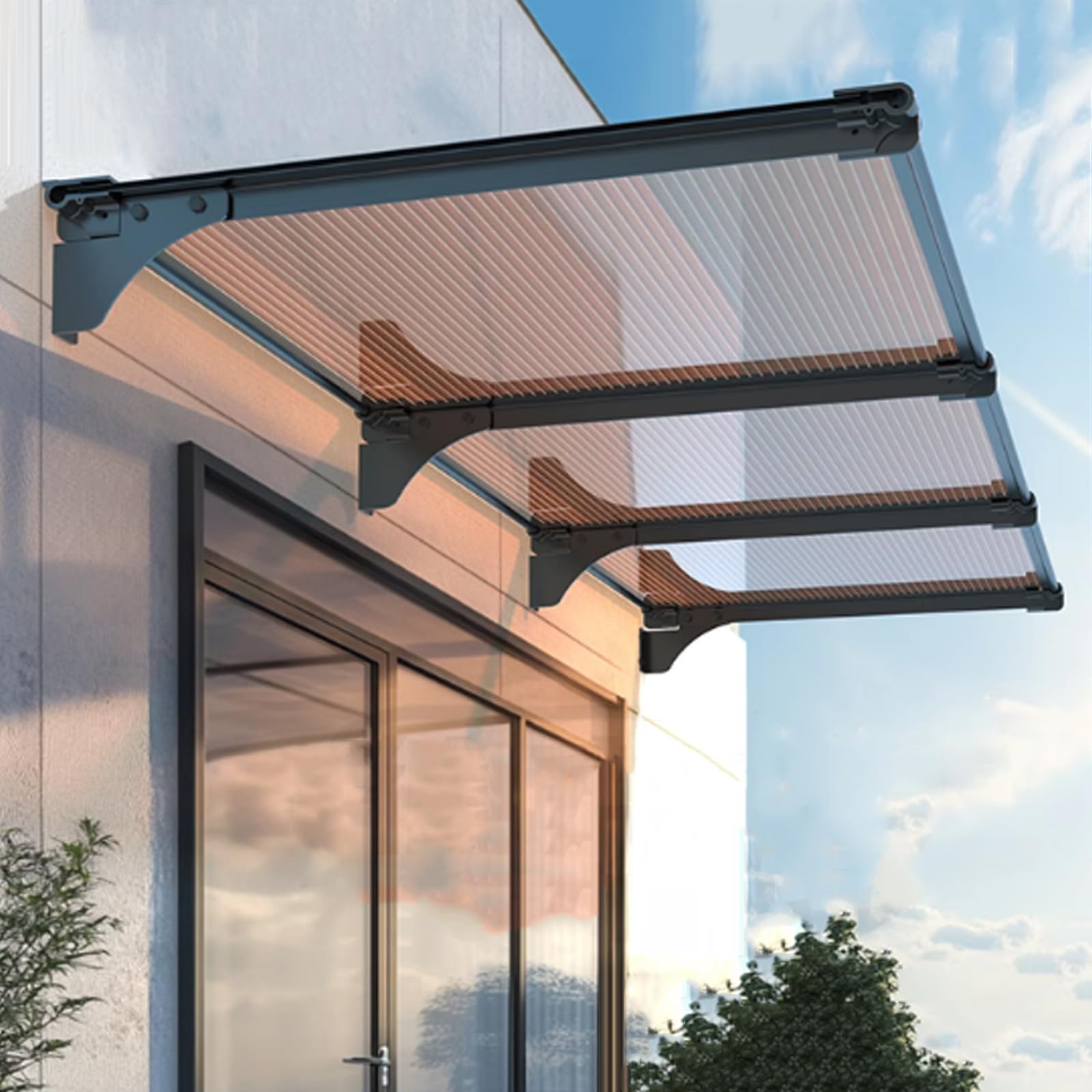 Auvent de Porte et Fenêtres en Aluminium,Toit Abri Contre la Pluie et UV,Marquise Solaire Abri,Marquise d'accueil en Polycarbonate,Couverture de Jardin Extérieur (80x180cm/31 x71)