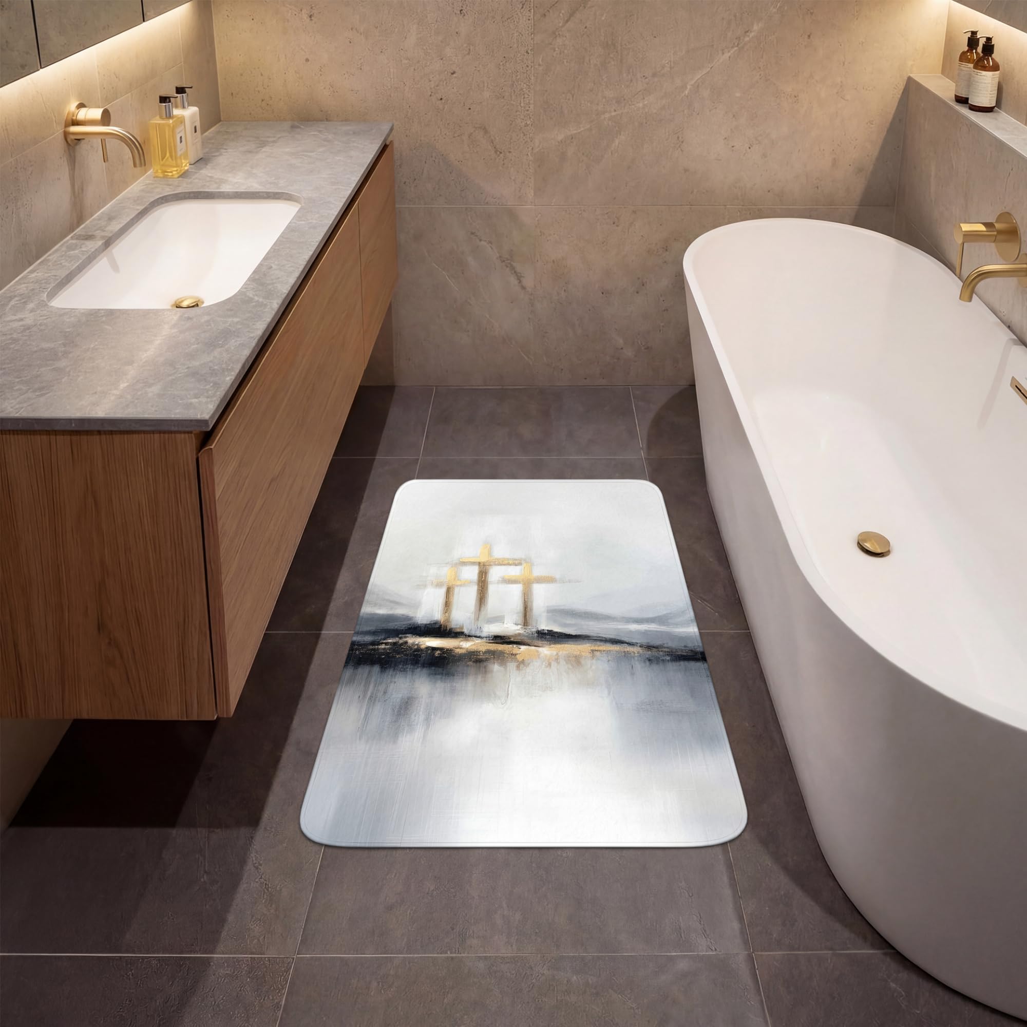 Alfombra Baño Rectangular 60x90 cm Decoracion Bathroom Mat Non Slip Shower Lavable Antideslizante Alfombrilla Tapete Banheiro Abstracto - Pintura - Cristianismo - Cruz