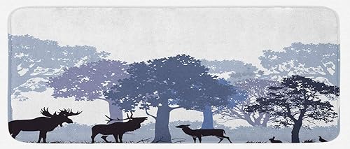 Ambesonne Tapete de cocina con diseño de alce, bosque abstracto, animales salvajes de América del Norte, ciervos, liebre y alce, tapete de cocina disponible en Yaxa Venezuela