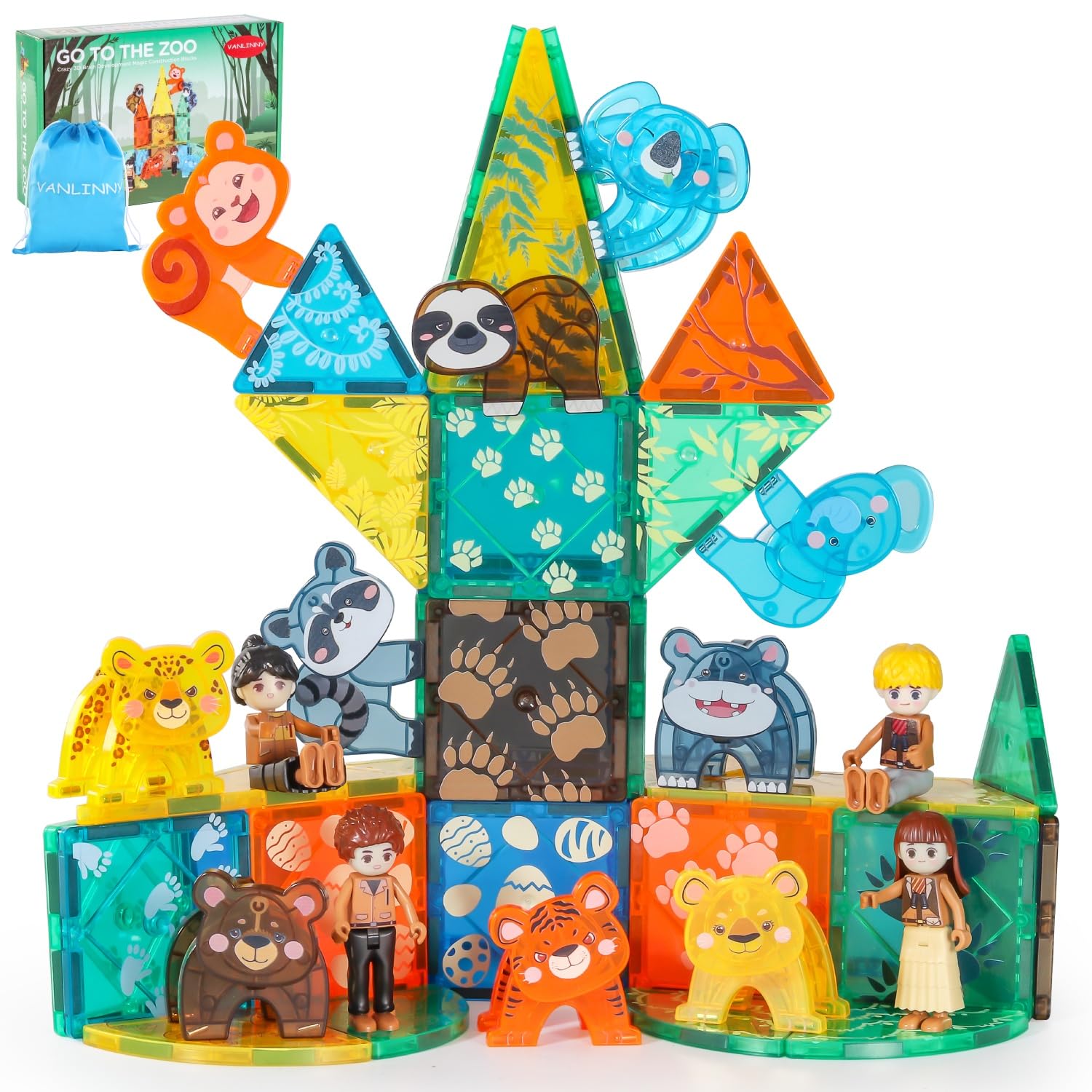 VANLINNY Magnetic Tiles,Magnet Building Blocks Toys for Kids Ages 3-5 4-8,3D Creative 10 PCS Animals Educational Stack Tile Construction for Boys Girls,Birthday Xmas Gifts for Toddlers.