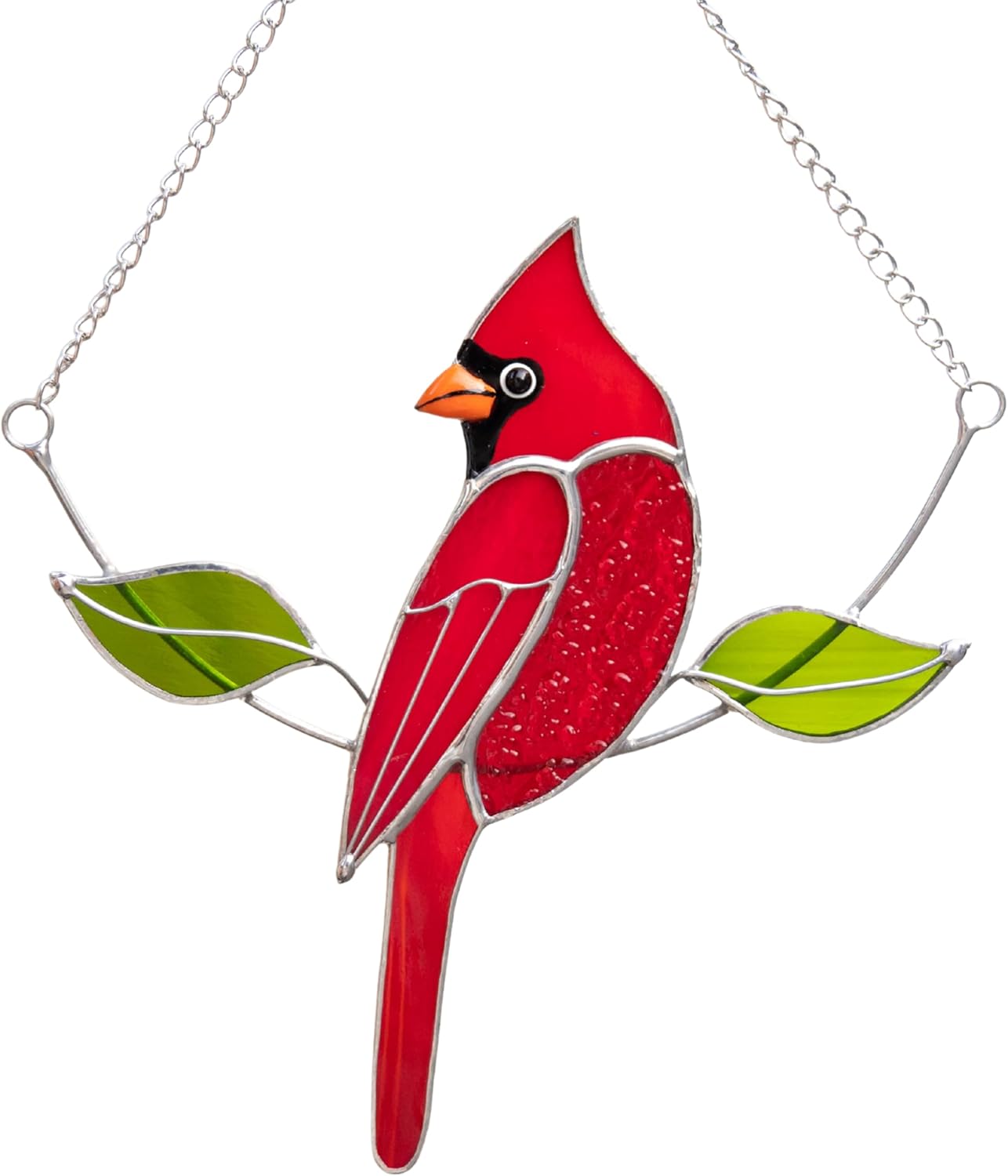Glass Art Stories Red Cardinal Stained Glass Suncatcher – Handmade Window Hanging Bird Décor for Winter or Holiday Season
