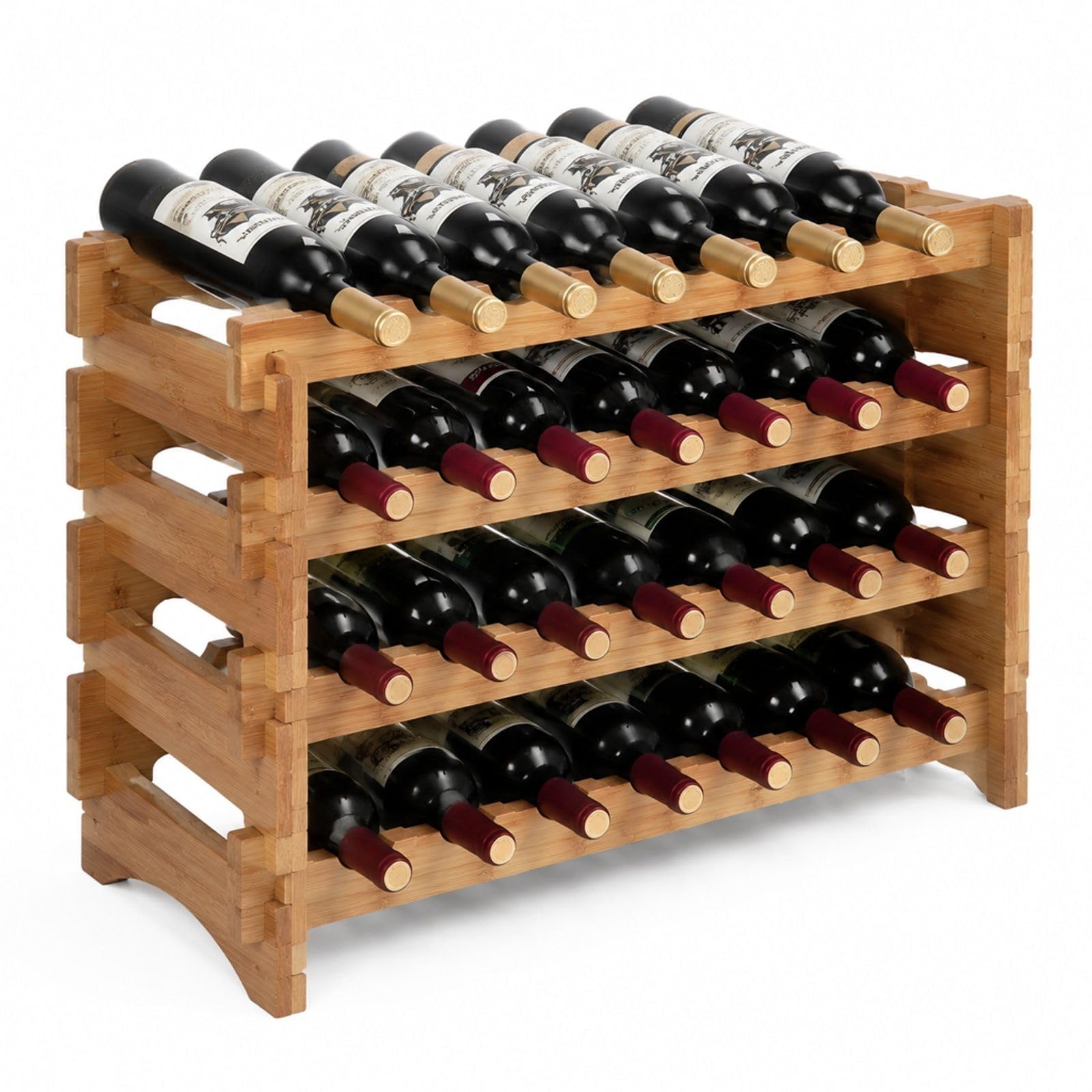 Weinregal aus Bambus für 36 Flaschen, stapelbares Flaschenregal mit 4 Ebenen für Küche, Keller oder Esszimmer