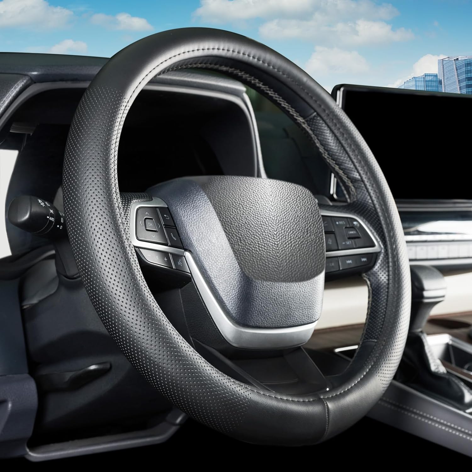 Car Steering Wheel Cover for Toyota Camry Corolla Tacoma Tundra RAV4 4Runner Highlander Sienna Sequoia bZ4X Venza Previa C-HR, Universal Standard Size 14.5-15 inch Black Car Wheel Protector