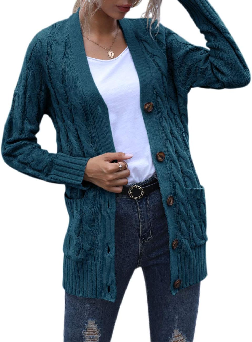 MEROKEETY Women's 2024 Fall Long Sleeve Cable Knit Sweater Open Front