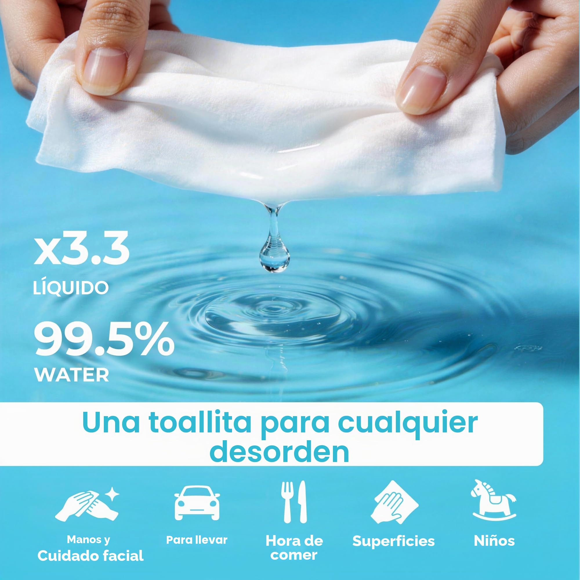 Impossibly Compact Toallitas de viaje – 99.5% de agua – seguras para pieles sensibles e hipoalergénicas, resellables, gruesas y duraderas – para adultos y niños – sin perfume, paquete de 10 unidades