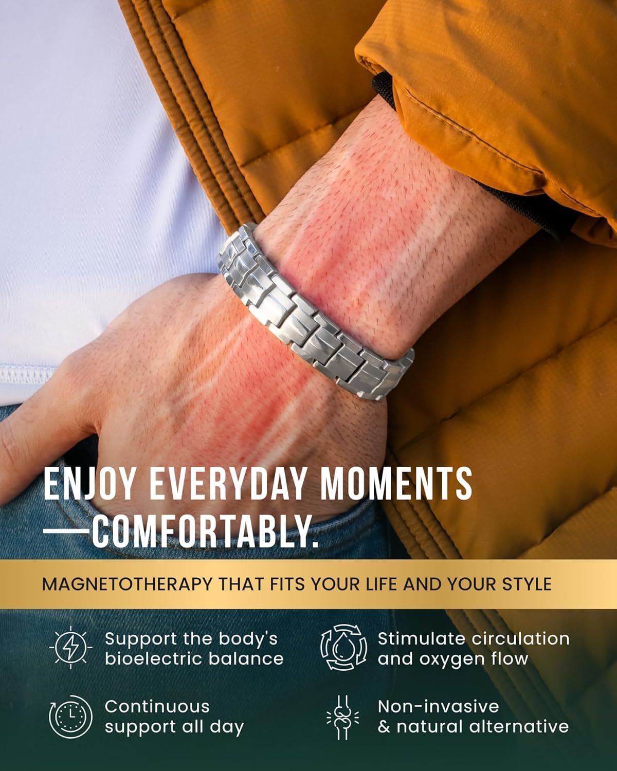 MagnetRX® Magnetic Bracelets for Men - EllipseMAX 5X Strength 5,000 Gauss Magnets - Designed in USA & Patent Pending - Premium Titanium Mens Magnetic Bracelet & Adjustable Length (Silver) - Image 2