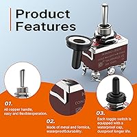 Vista 5 de Joinfworld Interruptor de Palanca Momentáneo 12V DC 3 Vías 30 Amp DPDT 6 Pines (ON)-Off-(ON) Impermeable Interruptor de Palanca Marino 12 Voltios